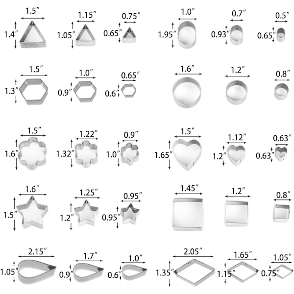 Mini Peberkageforme Sæt - 30 stk Hjerte Stjerne Blomst Rund Firkant Hexagon Oval Diamant Former Peberkageforme, Polymer