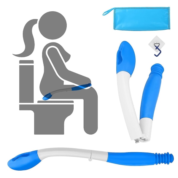 Auniq 15,7" långa hopfällbara toaletthjälpmedel för avtorkning, toalettpapper till verktyg med krok, blå
