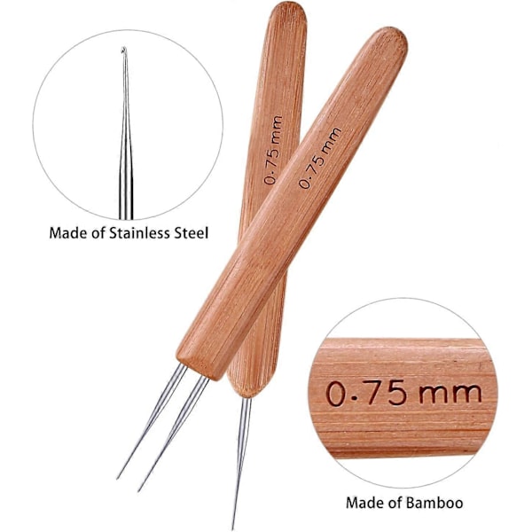 3 kpl Bambu Dreadlock Koukut 0,75 mm Dreadlock Koukut