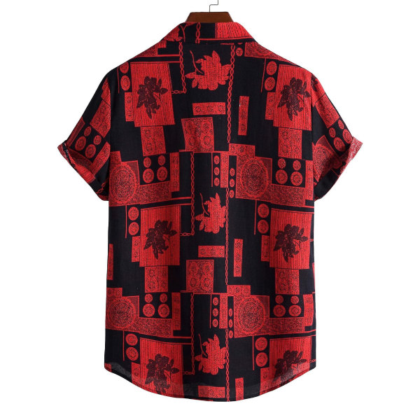 Kortærmet skjorte med sommertryk til mænd Red XXL