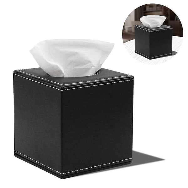 Læder Servietboks Holder - Sort Black