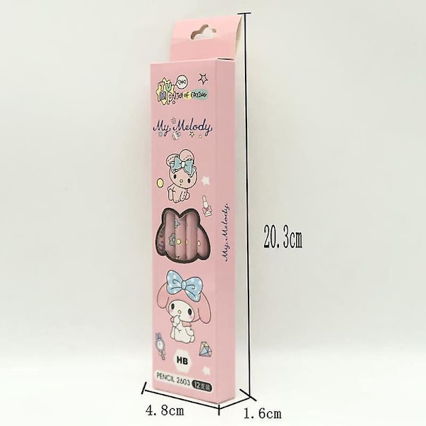 12 st Sanrioed Anime Kuromi Cinnamoroll My Melody Blyertspenna Kawaii Skiss Målning Verktyg Skola Kontorsmaterial Present Barn Stationery NM-3KLOPP