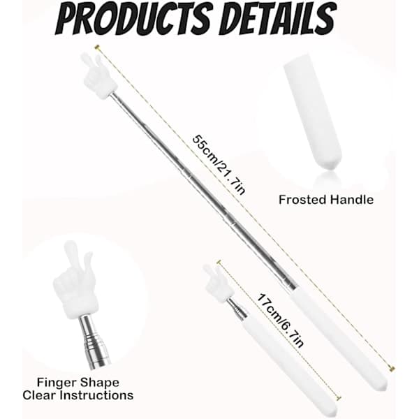 (White) 2 Pcs Telescopic Teacher Finger Pointer, Hand Pointer for Teachers, Small Pointer Stick