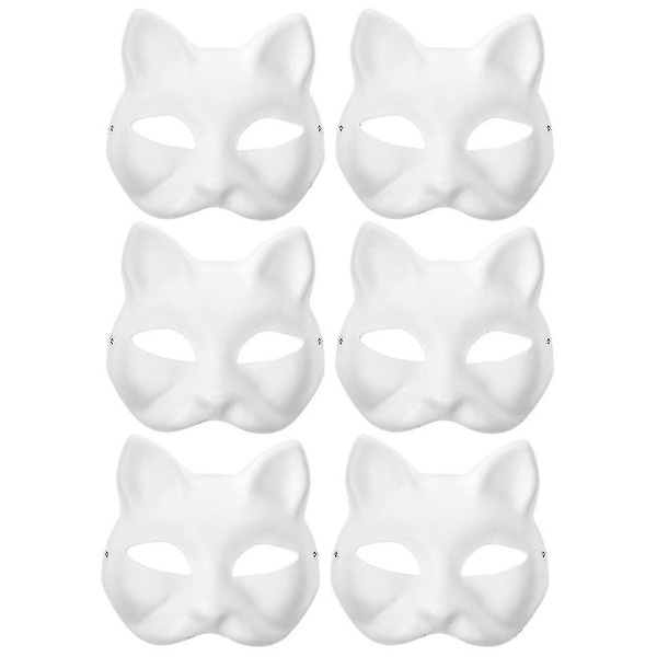 6 stk Blank Cat Molding Masks Performance Costume Cosplay Mask Umalte kattemasker