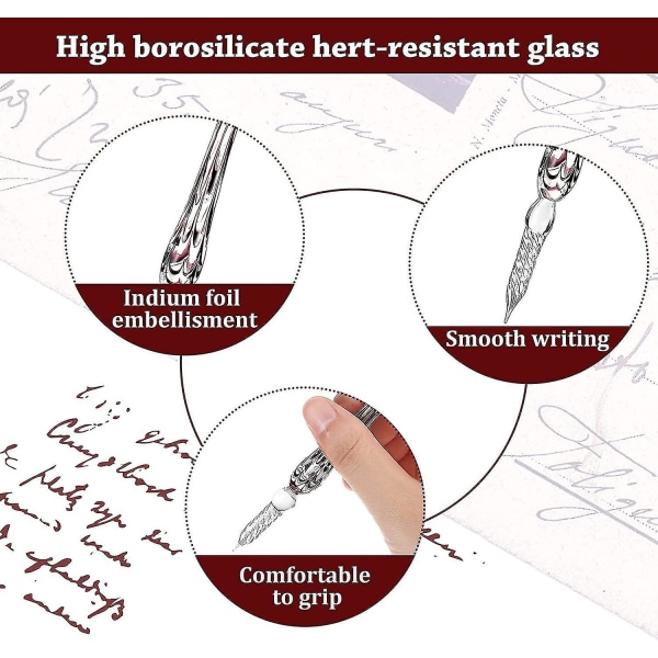 6 kpl Käsintehty lasinen kastokynä kristallilasi allekirjoituskynä Kalligrafia lasikynä Vintage kastomustekynä borosilikaattilahjakynä kirjoittamiseen piirustus Sig