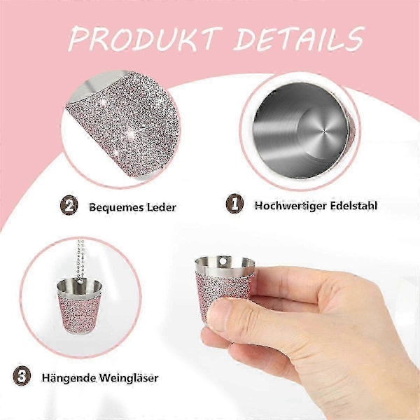 12 stk. Shotglass i metall for oppheng, rustfritt stål med kjetting, shotglass 30 ml