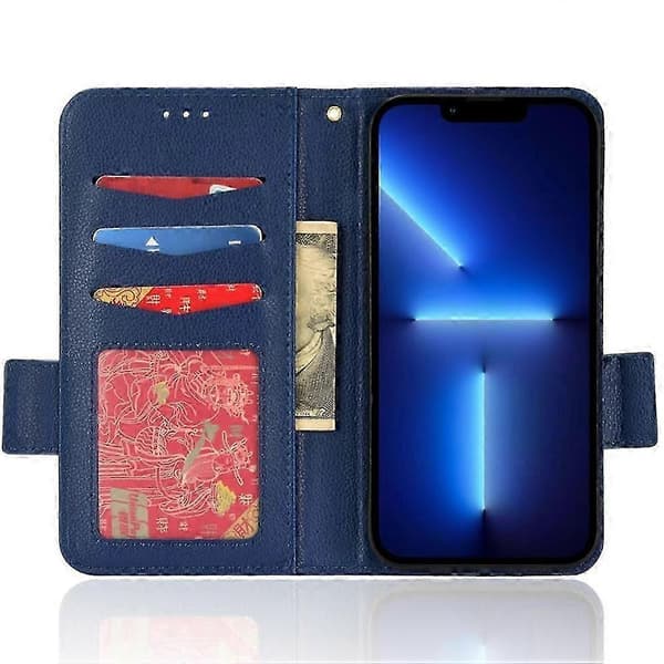 Fodral för iPhone 16 Pro Max PU-läder Sidospänne Kortplatser Hållare Plånbok Magnetisk Blue