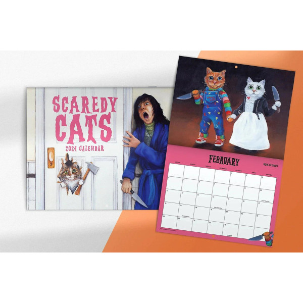 Scaredy Cats 2024-kalender, Scaredy Cats 2024-månedskalender, Kattekalender 2024, Cute Cats-vægkalender 2024, gave til katteelskere 1pcs