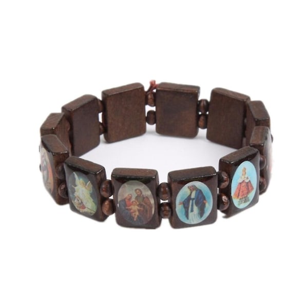 Jesus Armband Angel Armband Mary Religion Tro Trä Stretch katolska ikonen välsignelse smycken