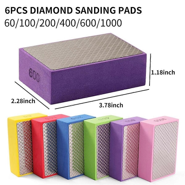 6 stk. Diamant Håndpolerings Puder, 60/100/200/400/600/1000 Diamant Slibepuder Fliser Værktøjer Polerings Pude Slibeblok