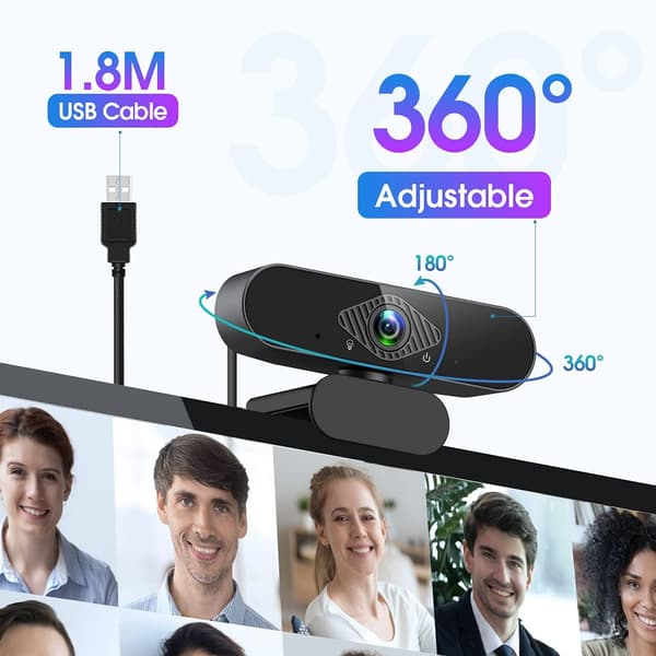 Dancial Webcam med mikrofon 1080P Full HD USB Webkamera til Mac Windows Laptop Videoopkald Konference Spil Plug And Play