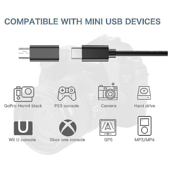 Mini-USB-USB-C-sovitin - 4 kpl Mini-USB-uros Type-C-naarasmuunninsovitin MP3-soittimille