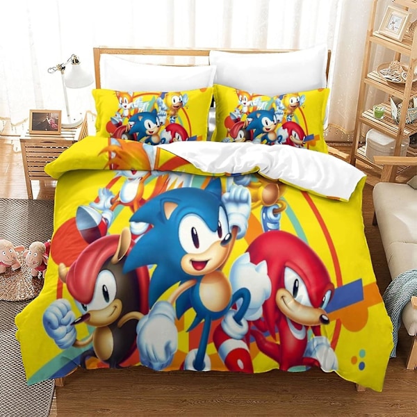 Sonic D Sengetøysett Spillfigurer Dynetrekk Mikrofiber Dynetrekk med Glidelås for Barn Tenåringer Voksne Enkelt Sengetøy
