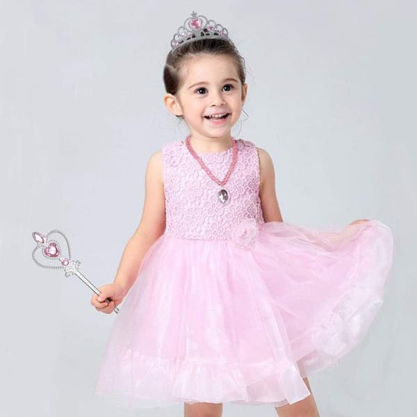 Princess Elsa Costume Accessory Set for Kids, Includes Braid, Tiara, Gloves and Wand 9pcs - pink (braids)