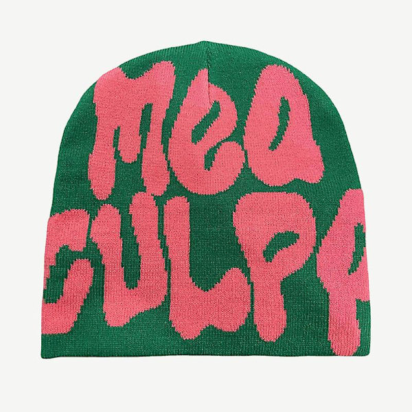 2023 Ny Strikkede Beanies Hat Mænd Kvinder Paragraf Kvalitet Cap Mea Culpa Y2k Varmt Mode Hundrede Tag Kold Hat Til Kvinder Hatte Green Rose Red