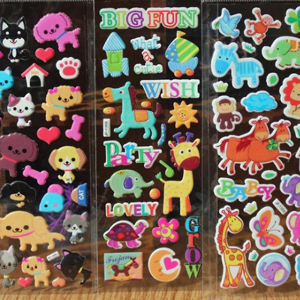 10 ark klistremerker for barn Gutter 3d Puffy Bubble Scrapbook tegneserie klistremerker
