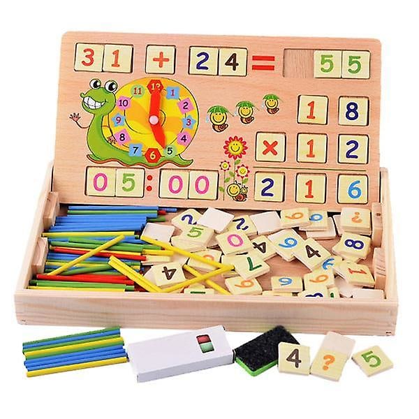 Matematikspel i trä, Nummerblock och pinnar, Matematikundervisning Räknepinnar Box Set, Räkneleksaker för fantasi