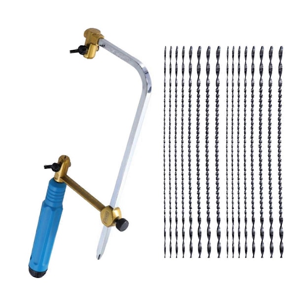 Justerbar Bågfil U-Formad Figursåg för Hantverk Smycken DIY Verktyg med Spiralblad Verktyg Handsåg med 16 Blad As Shown