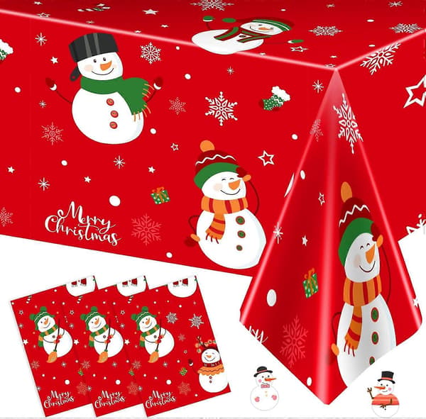 3 st juldukar - snögubbe juldukar, engångs rektangulära bordsdekorationer i plast
