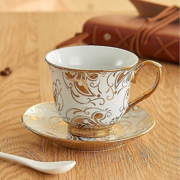 Kaffekopp med blomst gullkant Temug luksus porselenskopp og skål espressokopper hjemme