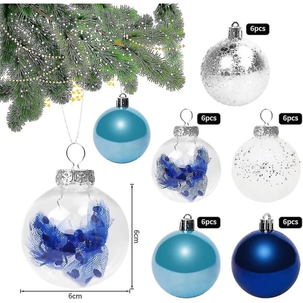 Siniset joulupallot, joulukuusikoristeet, muoviset koristepallot 6 cm, perinteinen joulukoristelu, pakkaus 30 kpl