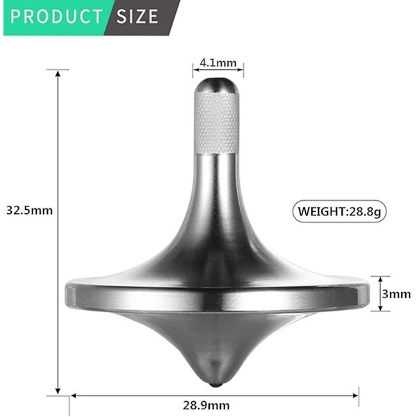 Snurretop i rustfrit stål, førsteklasses udsøgt perfekt balance, vellavet metal skrivebords Edc lille fidget legetøj (sølv, lille diameter 24 mm)
