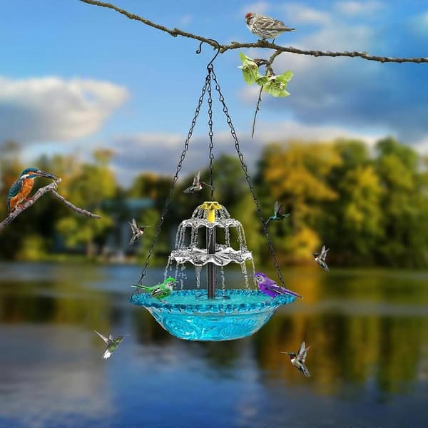 Solar Cascade Hanging Bird Bath Fountain for Bird Feeding and Bathing Orange