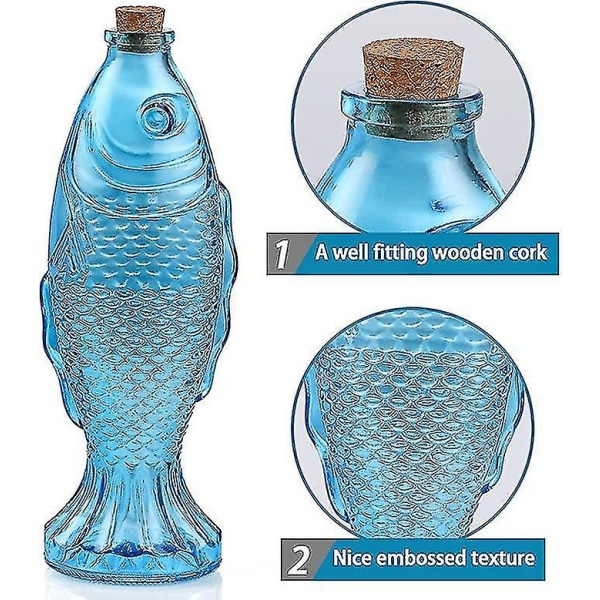 Fiskeformet vase, dekorativ glasskaraffel med trekork, blomsterflaske midtpunkt for stue, spisebord, kjøkken, pakke med 3, kapasitet 50