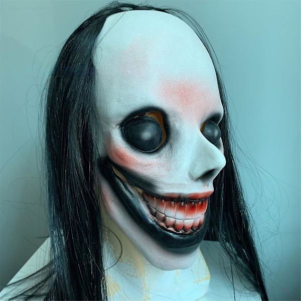 Halloween-juhlatarvikkeet Pelottava naamio, kauhu Lateksinaamiot, karmiva naamio mustilla pitkillä hiuksilla, naispuolinen aavenaamio kypärä