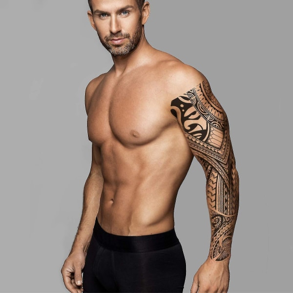 Väliaikainen tatuointihiha - Koko käsivarren heimotatuointi vedenpitävä feikkitatuointitarra miehille ja naisille - Delusion Tattoos