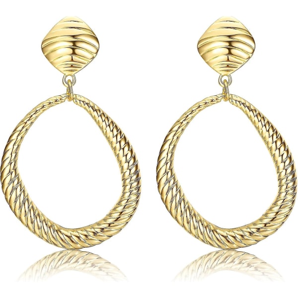Kvinders guldhængende øreringe store runde med runde klips Geometriske øreringe mat vedhæng Goldstyle 1 -xx style 2