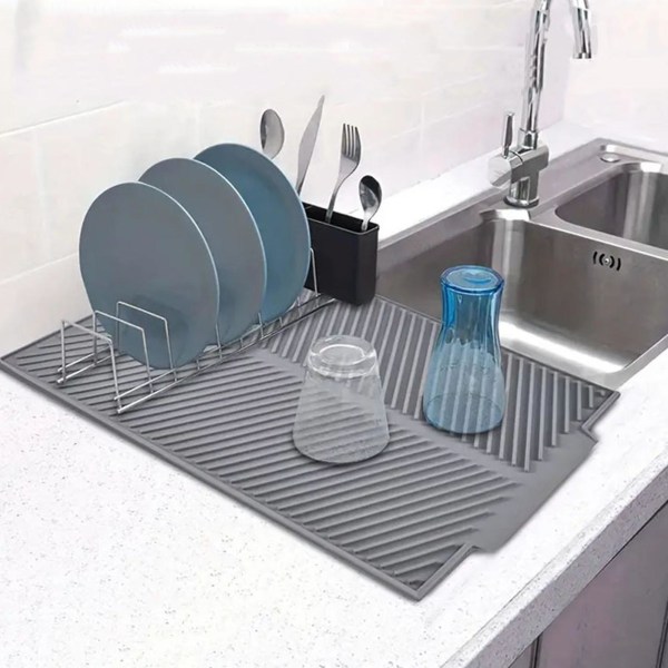 Drænmåtte Fleksibel Genanvendelig Silikone Tørrepude Varmebestandig skridsikker vaskmåtte til hjemmekøkken Dark Gray S