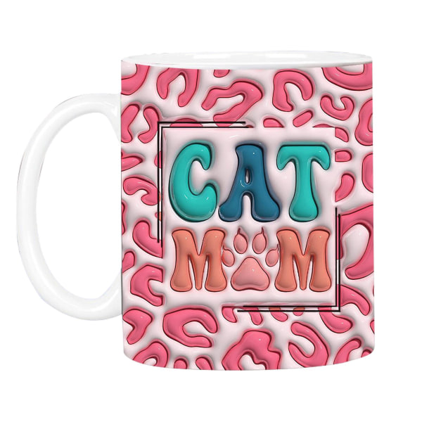 400ml Cat Mom Dog Mom Joulumuki 3D Litteä Design Taidetulosteet Suuri Kahva Elävä Väri Paksu Kahvi Muki M1