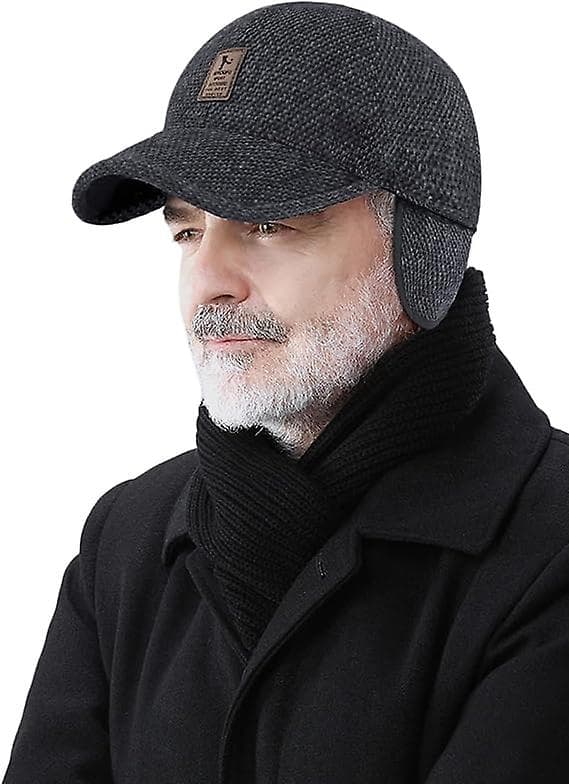 Baseballcaps med øreflapper Ull Vintercaps Ull Varme Vinter Baseballcaps Varme Caps, mørk grå