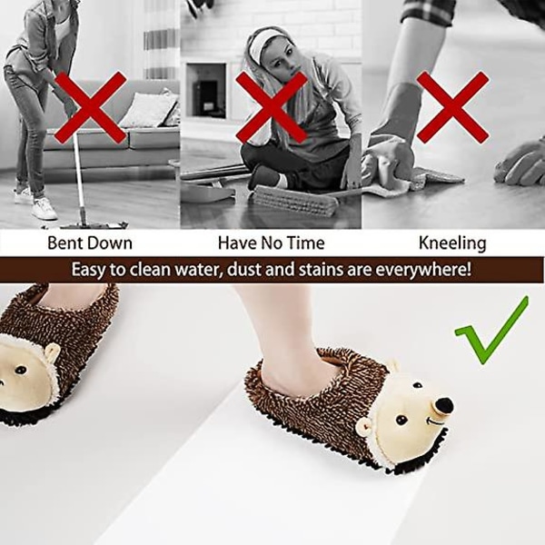 Cartoon Hedgehog Microfiber Tøfler Vaskbare mopp Tøfler for rent kontor hjemmegulv Støv og hår (dame) Størrelse 37-38