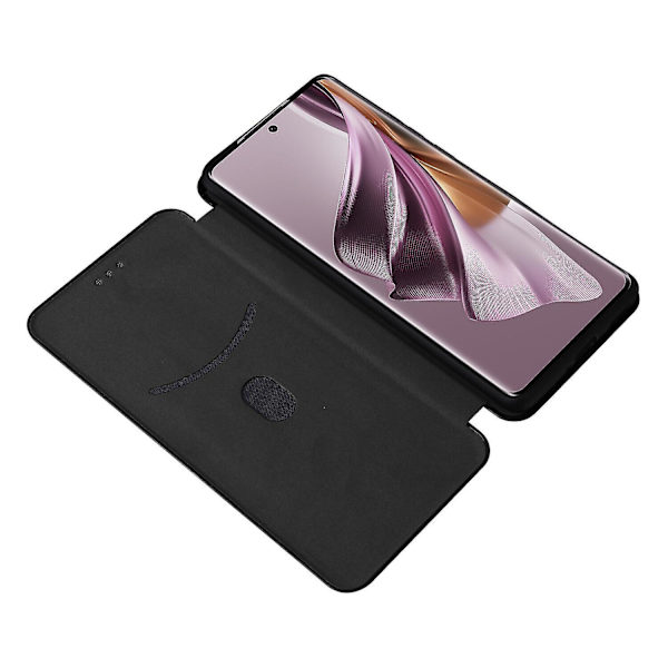 Etui til Oppo Reno 10 Pro 5g Karbonfiber Lær Etui Folio Flip Beskyttende Magnetisk Deksel_ggod Black