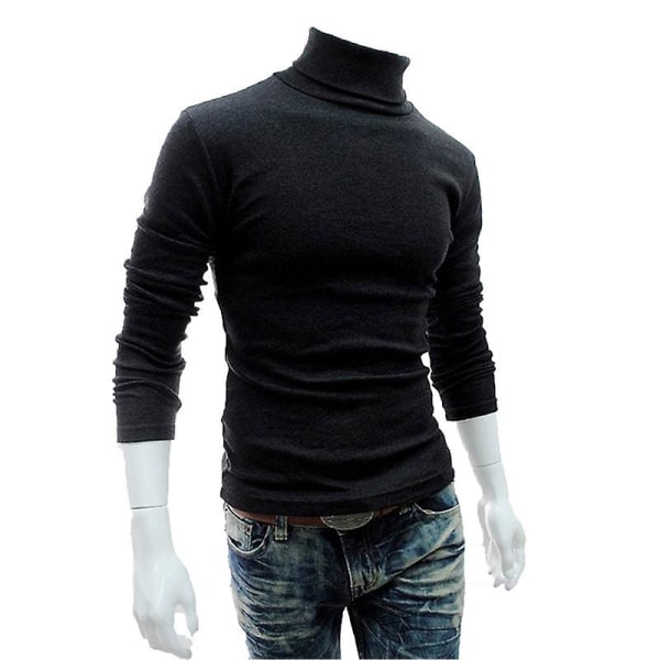 Mænd Polo Roll Turtle Neck Pullover Strikket Jumper Toppe Sweater Shirt Dark Grey M