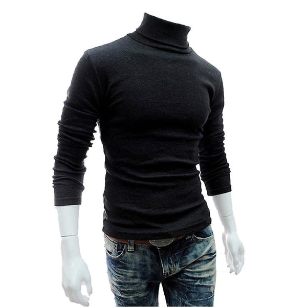 Mænd Polo Roll Turtle Neck Pullover Strikket Jumper Toppe Sweater Shirt Dark Grey XL