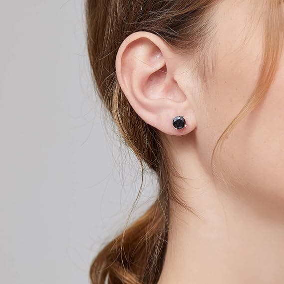 Simulerede Diamant Glitrende Skrue Runde Ørestikker 8mm Sølv og Sort Farve