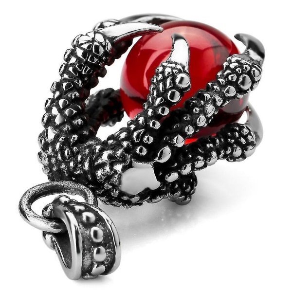 Rostfritt stål hänge halsband Cz Red Dragon Claws Bead Gothic Men ,23 Inch Chain-haoyi