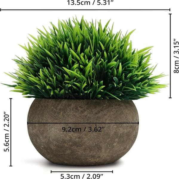 Mini kunstige potteplanter (2-pakning) - Falske grønne gresstopiarybusker med grå potte