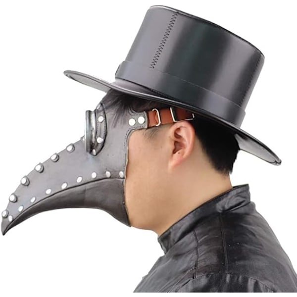 Halloween Lang Næse Fuglenæb PU Læder Pestedoktor Hovedbeklædning Gotisk Steampunk Middelalder Næb Maske