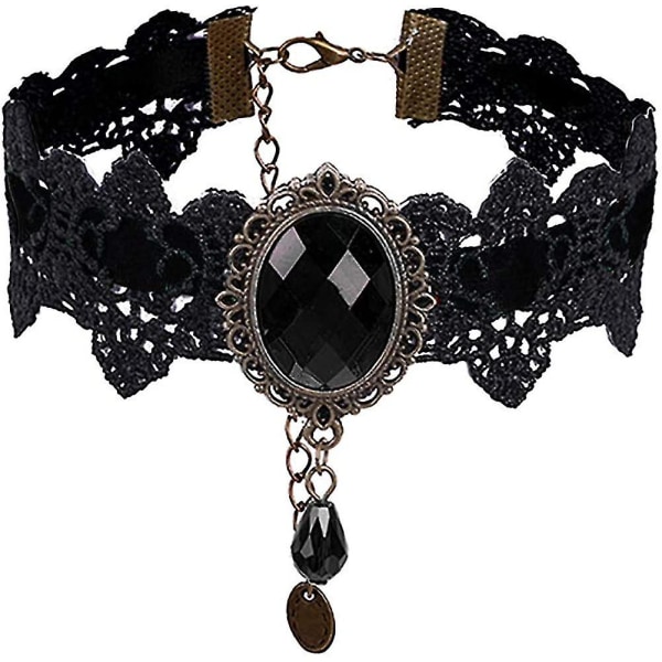 Retro Håndlavet Craft Blonde Royal Court Vampyr Choker Gothic Halskæde Armbånd Sort vedhængskæde