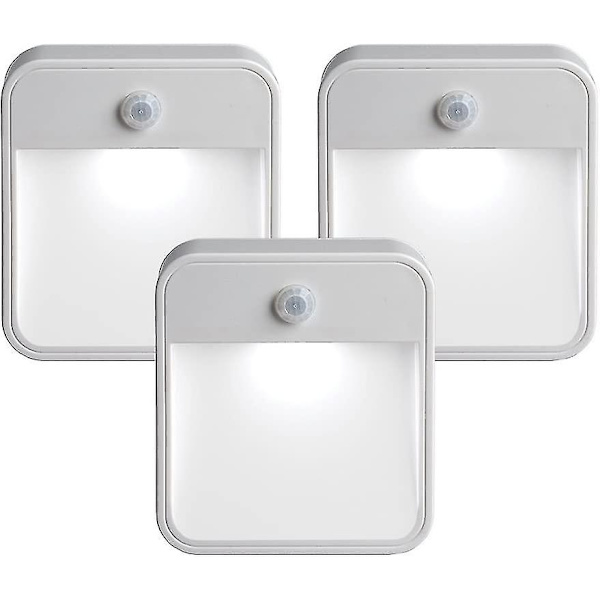 Batteridrevet bevægelsessensor LED Stick-anywhere natlampe, 3-pak, Hvid, 3 stk.