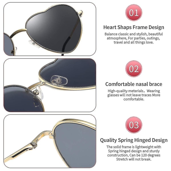 Hjertesolbriller Dame polariseret metalstel Trendy Søde hjerteformede solbriller Uv400 beskyttelse