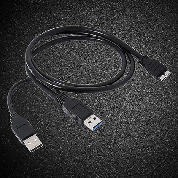 Svart Dubbel A till Micro-B USB 3.0 Y-kabel för Sumsang Galaxy S5 Note 3 USB HUB