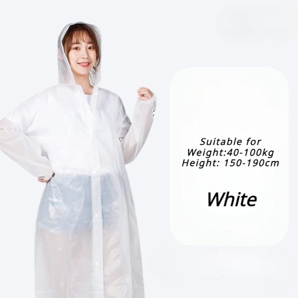 Vandtæt Regnfrakke Voksen Rejse Mode Regnfrakker Udendørs Bærbar Letvægts Beklædning Genanvendelig Poncho Regntøj Forsyning White