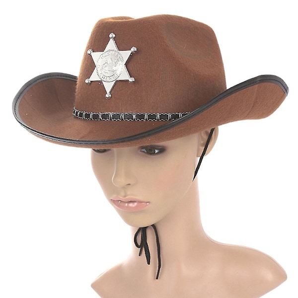 Cowboy Western Wild West Sheriff Hatt Kostyme Karneval Halloween (brun) As Shown