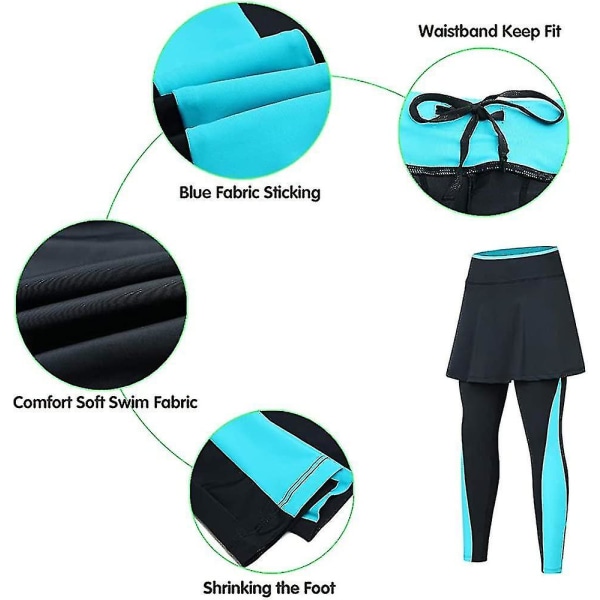 Kjol Legging för kvinnor, Yoga Legging med kjolar & dam Tennis Leggings Klädfickor BULE Medium