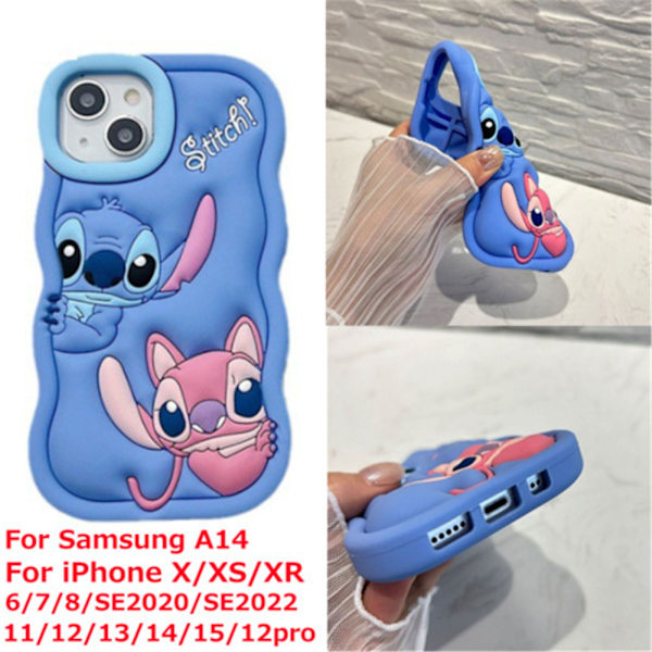 Lilo ja Stitch Piirretty 3D Aaltoileva Pehmeä Silikoninen Puhelimen Kotelo iPhone 15 13 12 11 XR SE 8 7 6 Kuori iPhone 13